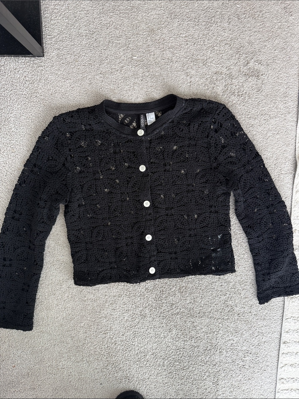 H&M Black Crocheted Button-Up Cardigan